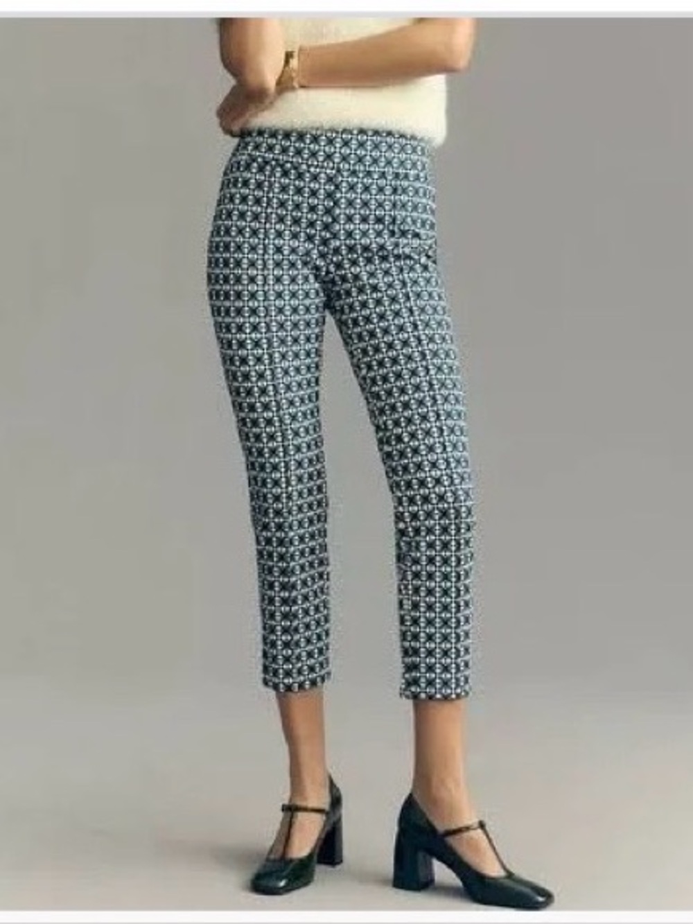 Anthropologie The Essential Slim Trousers blue and green butterfly print size 16